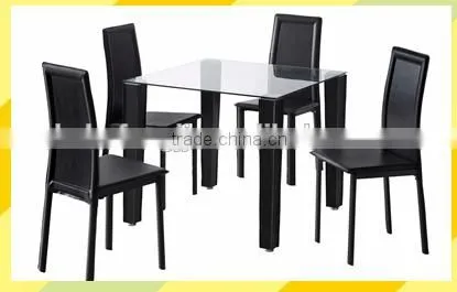 2016 morden glass top 4 seaters dining tables with pvc chairs
