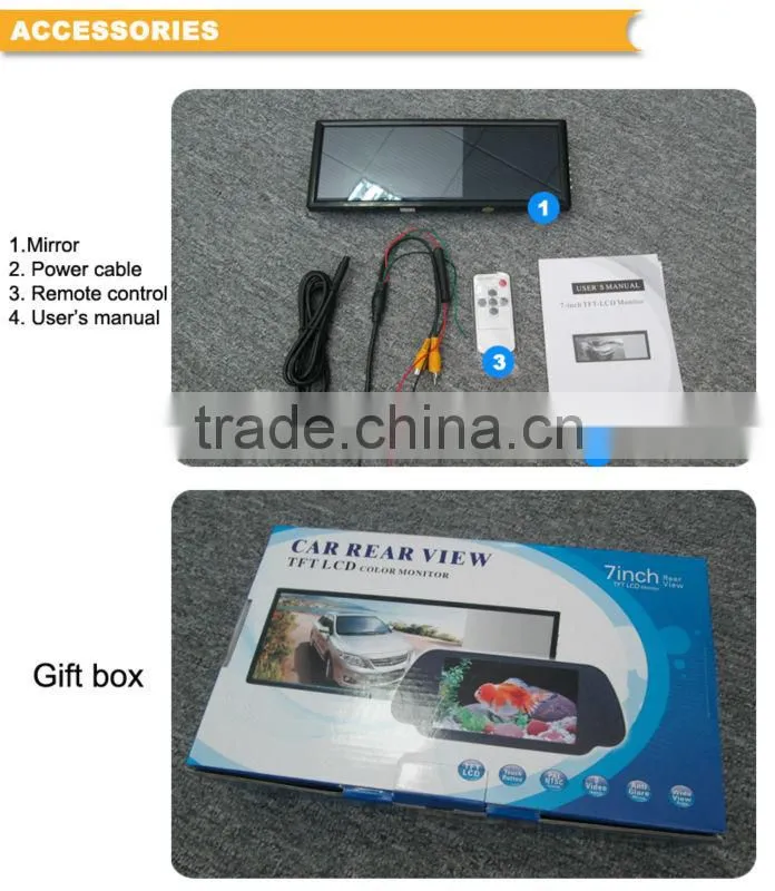 Car Digital TFT Monitor 7 inch car rearview mirror, 7"TFT LED Rearview mirror monitor with AV function