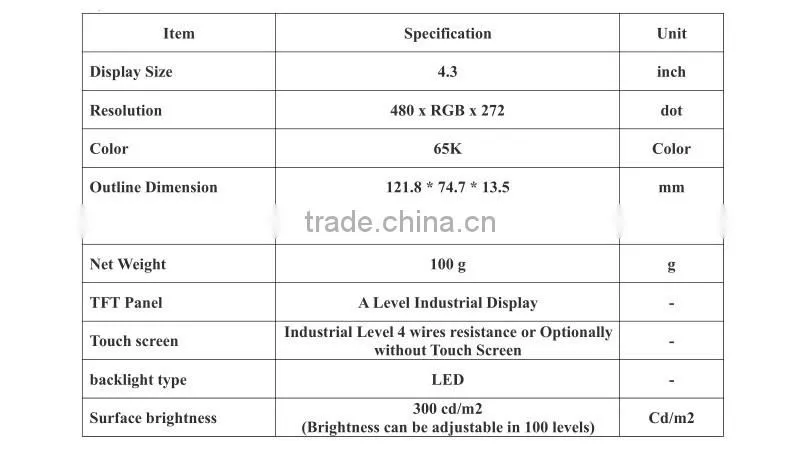 tft 4.3 " lcd RS232 / TTL interface module with controller board LCD display 480 x RGB x 272 for home application