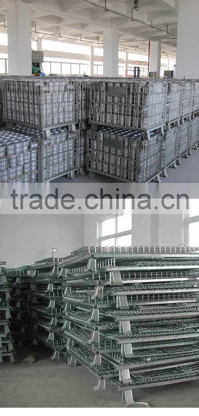 Custom Made Fold Container Storage Warehouse Galvanized Wire Cage With Wheels
