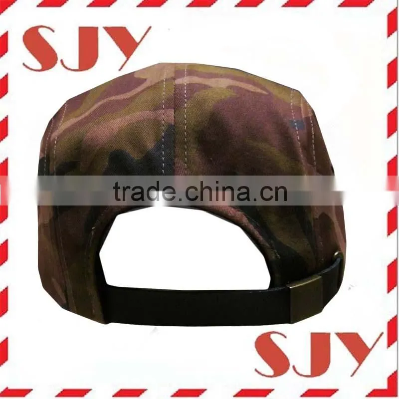 Flat brim Classic Genuine Leather Strap 5 Panel Hat Cap