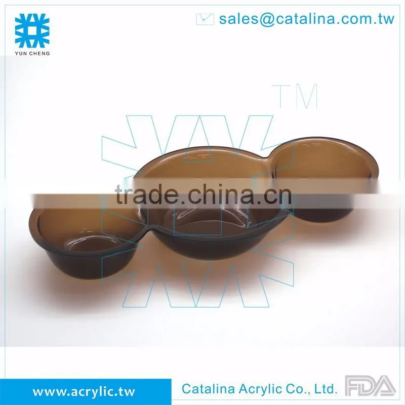 High Quality Acrylic 3 Round compartment Food Tray