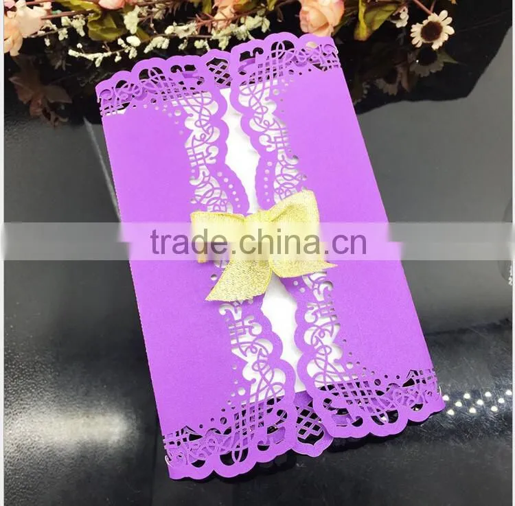 High quality decorating laser cut gold marriage invitation card