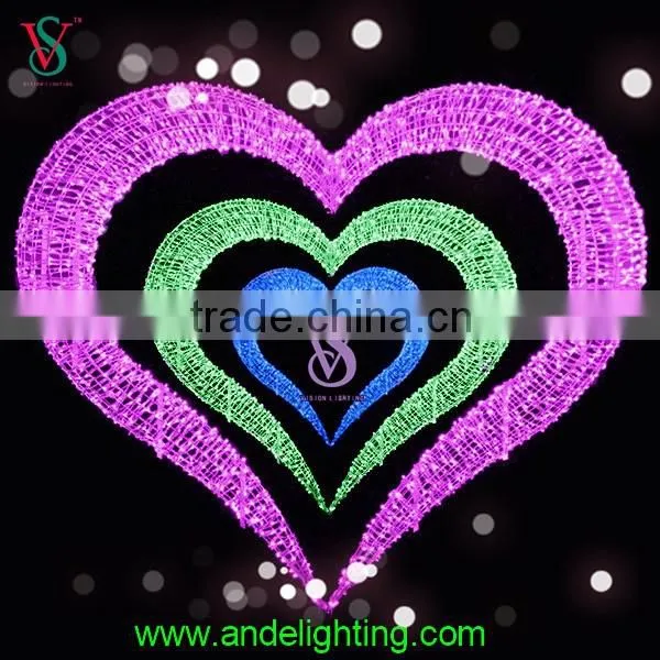 Dreamlike fancy big pink heart shape led light with 2m height