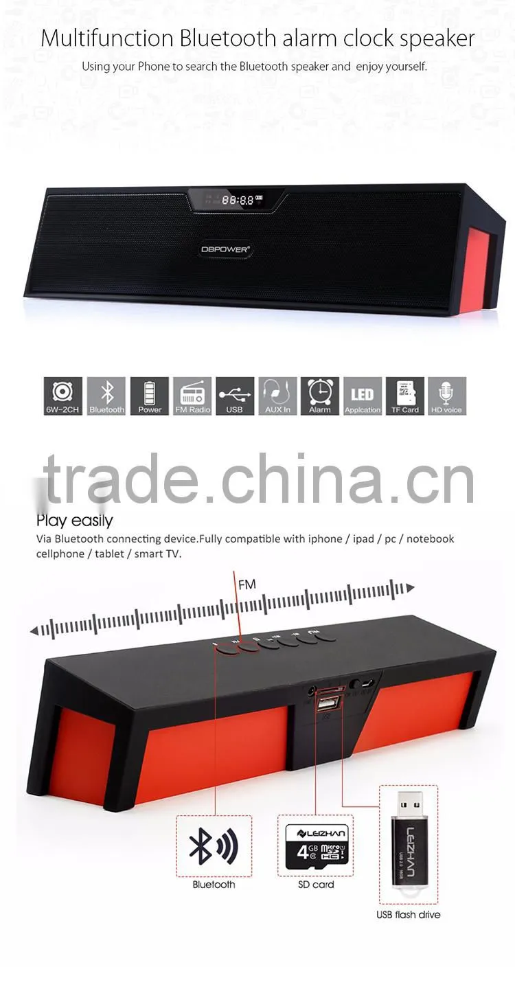 Small size flac supported led light time display dual channel bluetooth speaker with fm antenna