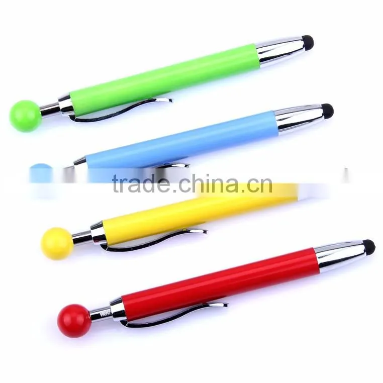 2016 stylus touch pen with ball top/metal clip touch pen/multicolor barrels stylus pen
