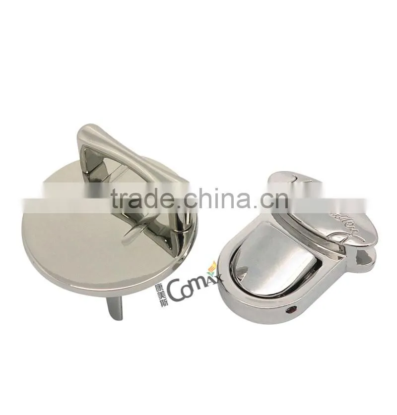 Silver metal push lock for handbags