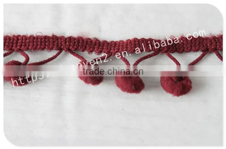 Hot sales cute 2cm width polyetser indian pom pom trims for garment/bags