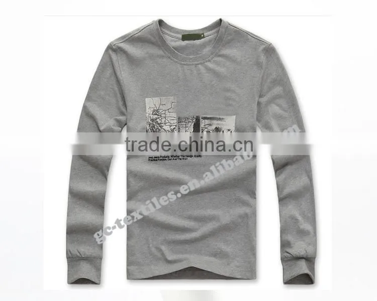 Custom Printed Round-collar Men's Malange Grey Long Sleeve T-shirts
