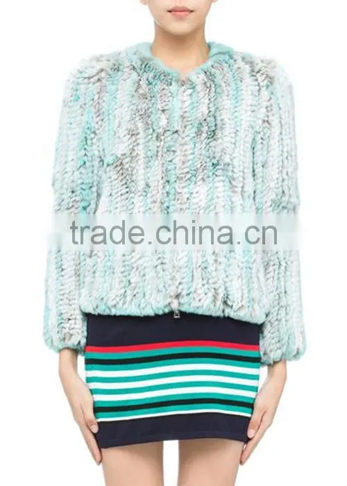 Top fashion multicolor rex rabbit fur knitted jacket for women