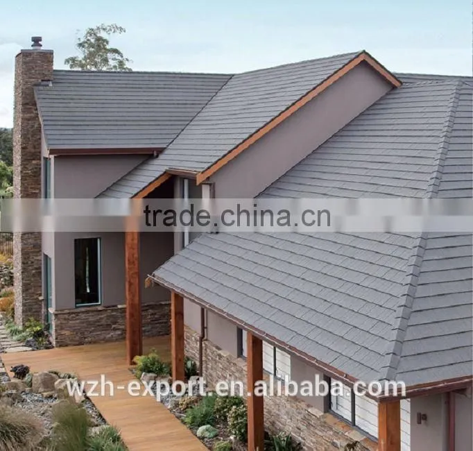 Stone Coated Roof Sheet, purple/wine red/green/black roof tile for prefab houses, villas
