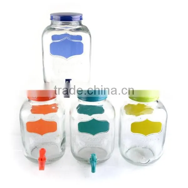 5L Glass Dispenser with colorful decal and tap