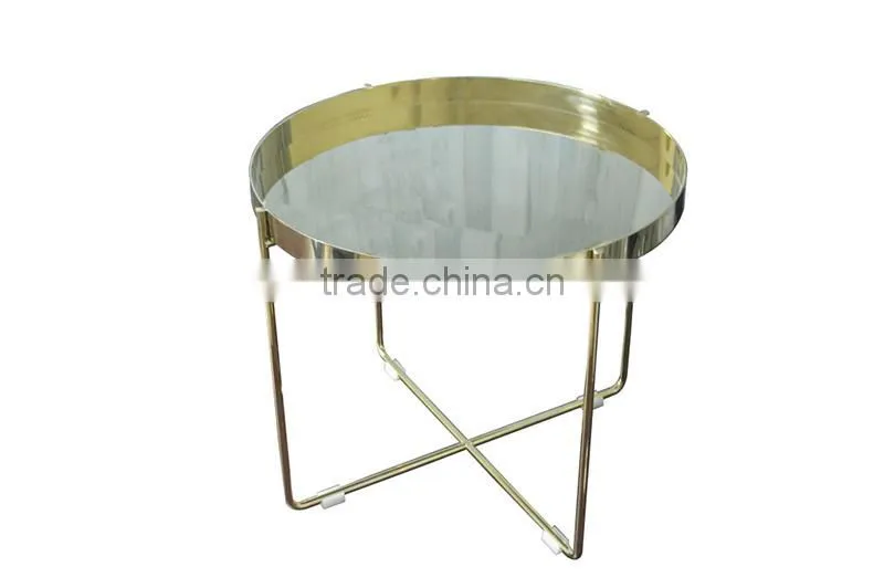Rose gold Metal stainless steel Frame with Glass-top Round End Table