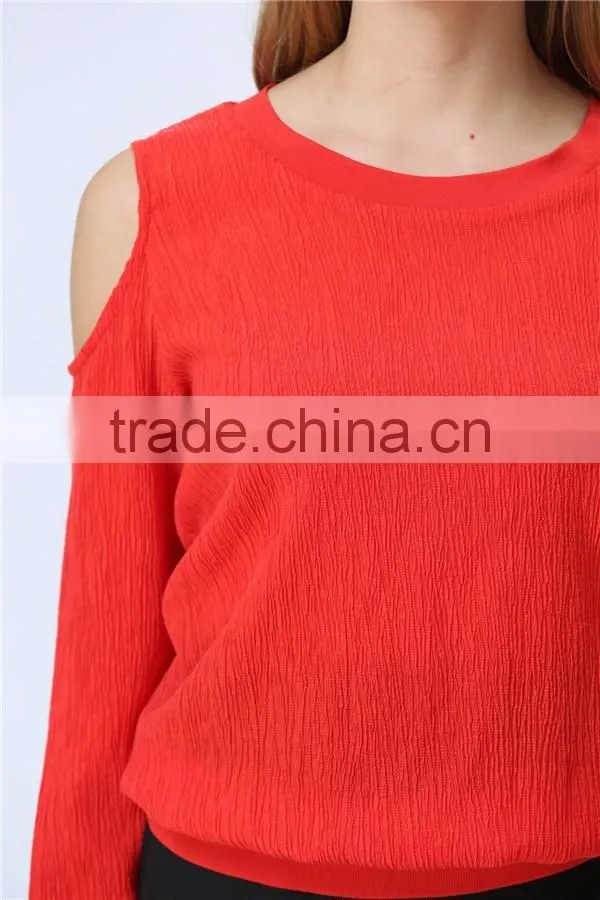 Round Neck Cutout Shoulders Design Accept Small Order Quantity Factory Price Fashion Casual Women Tops/Blouse