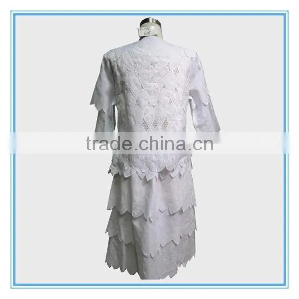 Ladies Wholesale Leaves Pattern Embroidery Cutwork Church Dresses Suits