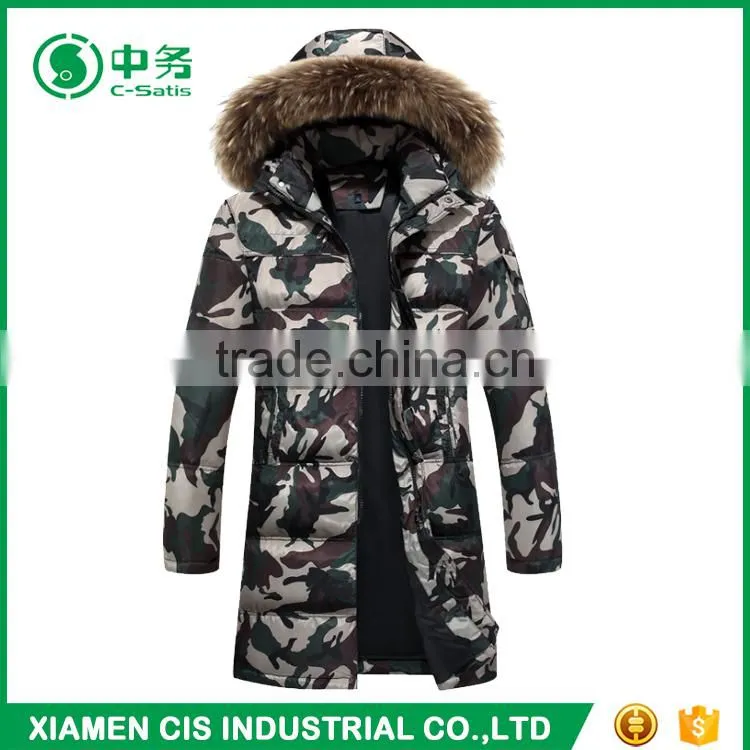 2017 Latest Design Fashion Winter Outdoor Overcoat Mens Camo Long Down Coat