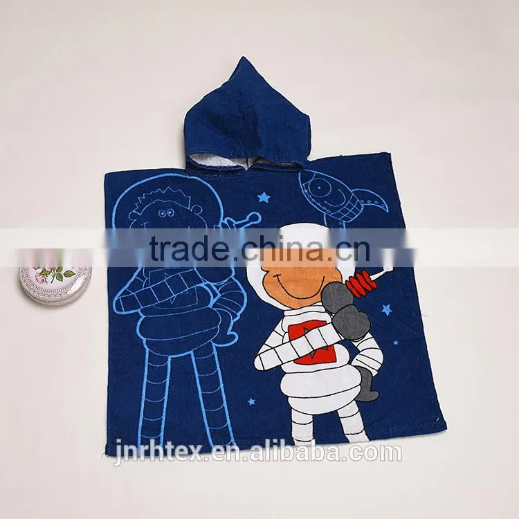 Alibaba Trade Assurance combed cotton screen printing velour beach kids hooded poncho towel