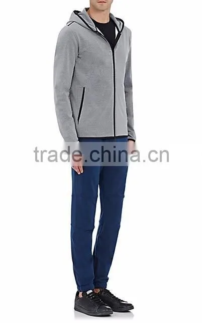 light grey tech-jersey zip-front Damenn hoodie styled with black tech-fabric trim
