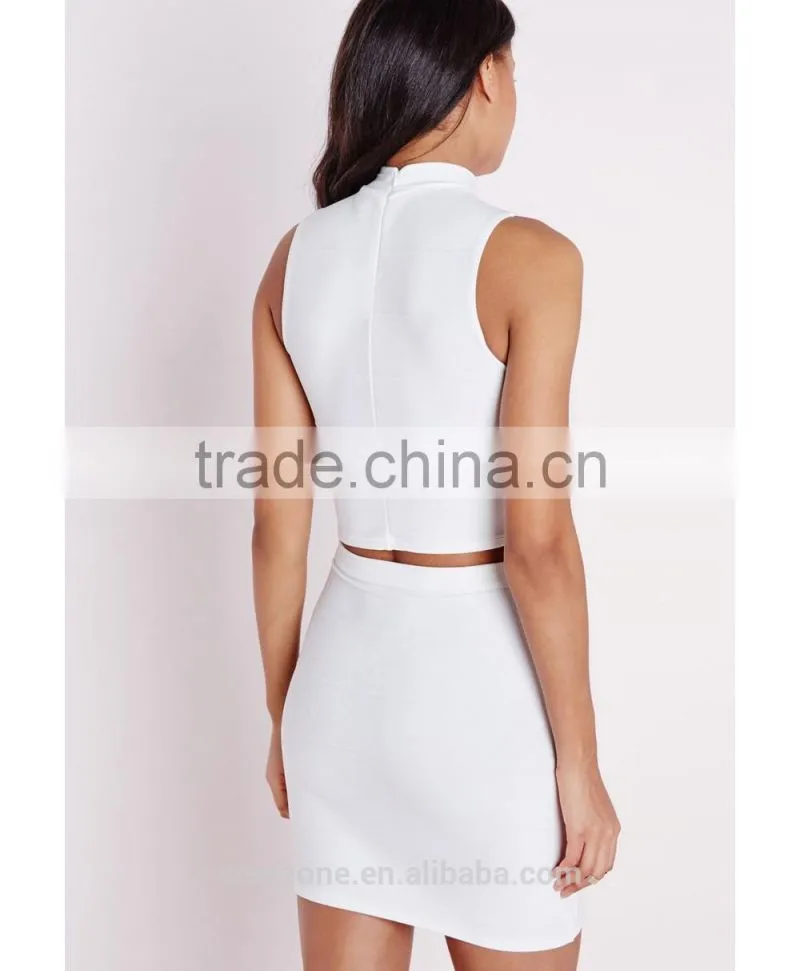2015 New style sleeveless high neck ladies crop top