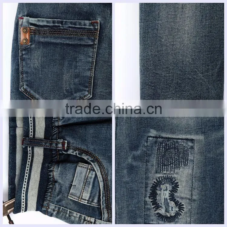 Top quality embroidery patch coin pocket fashion classic blue pants kid jean trousers
