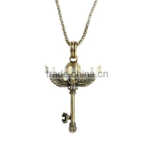 Jewelry Chain Necklace Key Skull Halloween Pendant Antique Bronze Clear Cubic Zirconia 69cm
