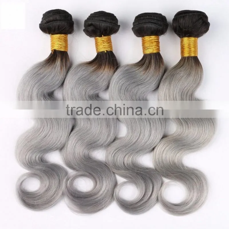 High Quality Wholesale Price 1B/grey virgin Human Hair , ombre hair