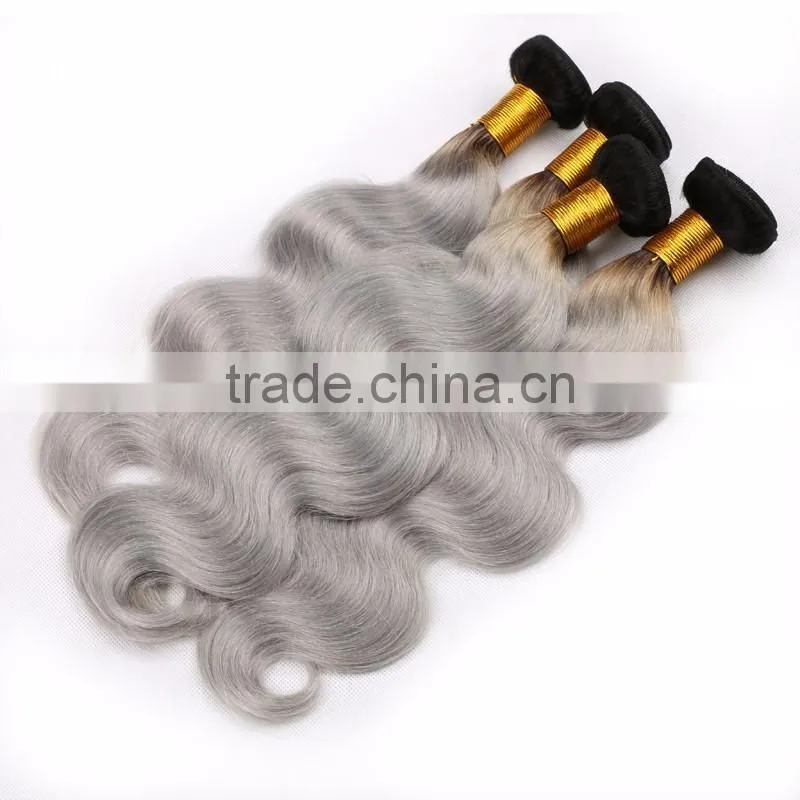 High Quality Wholesale Price 1B/grey virgin Human Hair , ombre hair
