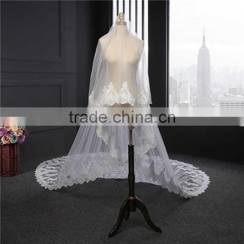 Wholesale new lace wedding veils ivory wedding veilgrance long lace bridal wedding veil long Tulle lace jeweled tulle veils