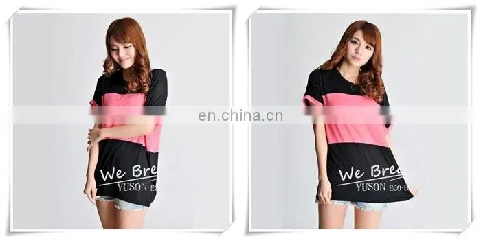Bamboo Jersey Summer Short Sleeves T-shirt with Big Color Block Matching Soft