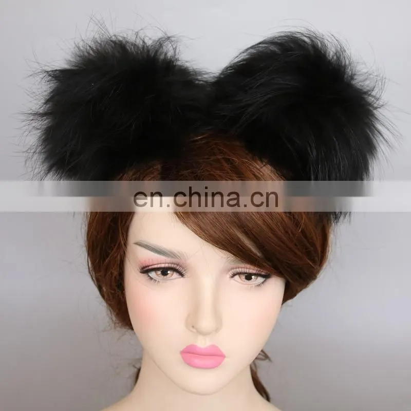 Double pompom hairband lovely fur fashion real raccoon fur pompom accessory