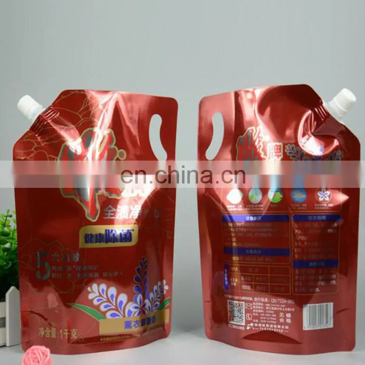 Custom stand up bag reusable 1kg aluminium foil laundry detergent spout bag with handle
