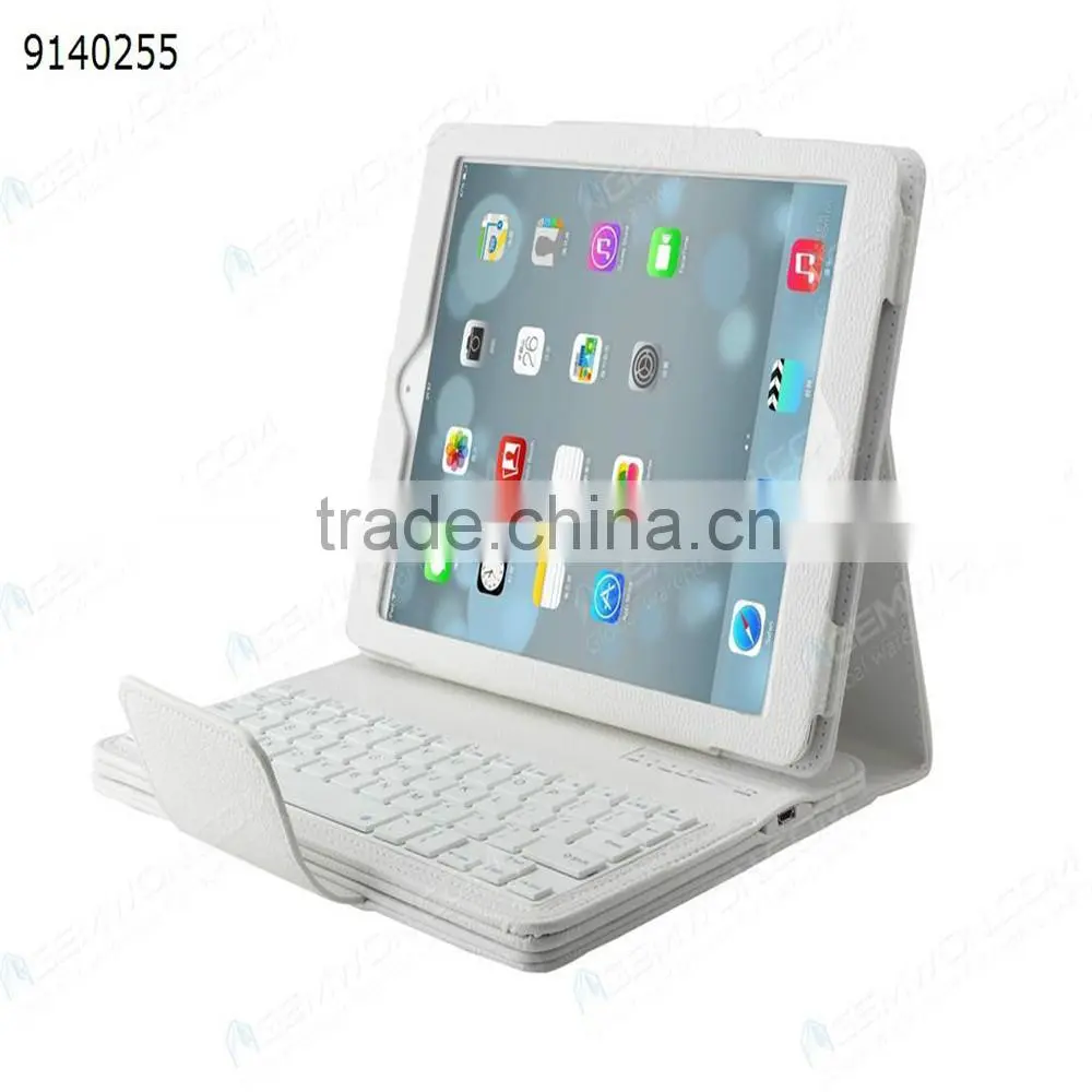 bluetooth keyboard for iPad Air,white Removable plastic keyboard with synthetic leather case