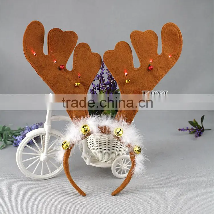 Wholesale Design Christmas Party Small Bell and LED Ornament Antlers Headband