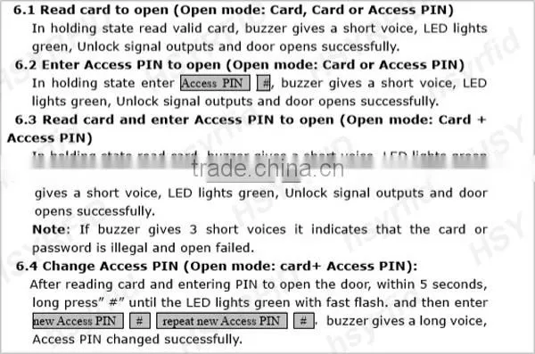 HSY-S187T Black door access control touch keypad stand alone rfid reader