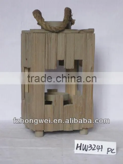Hongwei Handmade Antique&Rustic Wooden Lantern/Candle Lantern/Candle Holder with Hemp Rope Handle for Home&Garden Decor,Durable