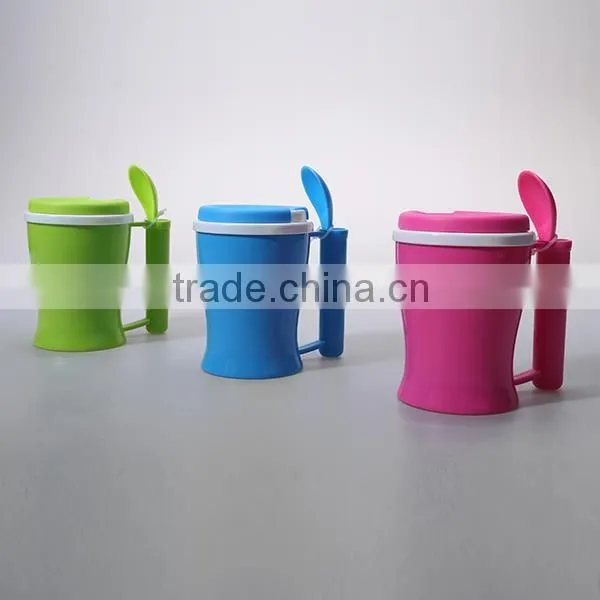 hot sale microwave pp plastic soup mug with spoon and lid