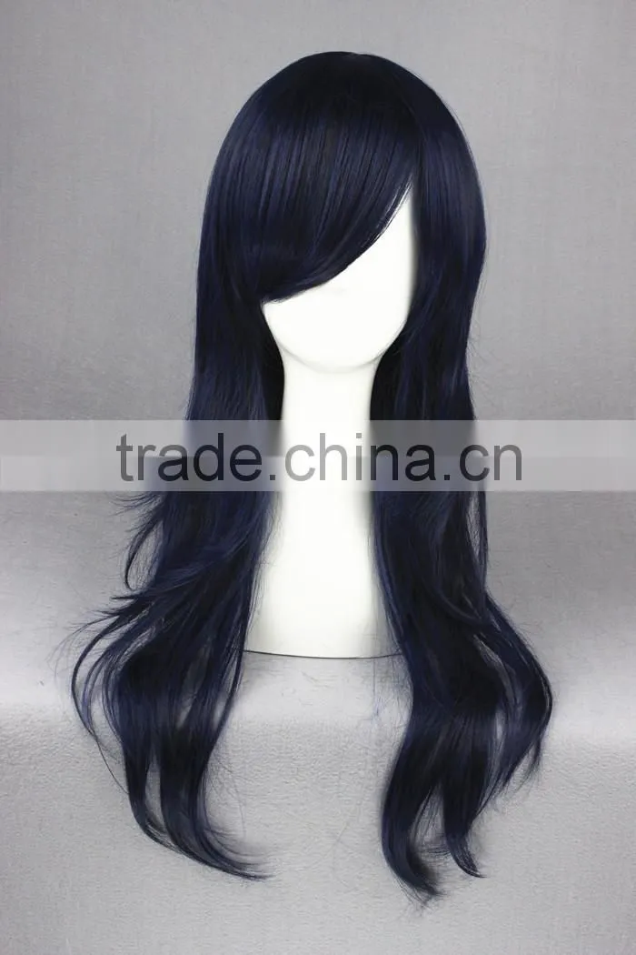 High Quality 65cm Medium Long Curly Prince of Tennis Wig Kisarazu Ryou Blue&Black Synthetic Anime Wig Cosplay Hair Wigs