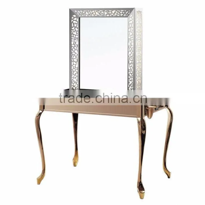 Beiqi Stainless Steel Engraving Mirror Station with Led Light Makeup Mirror Salon Furniture