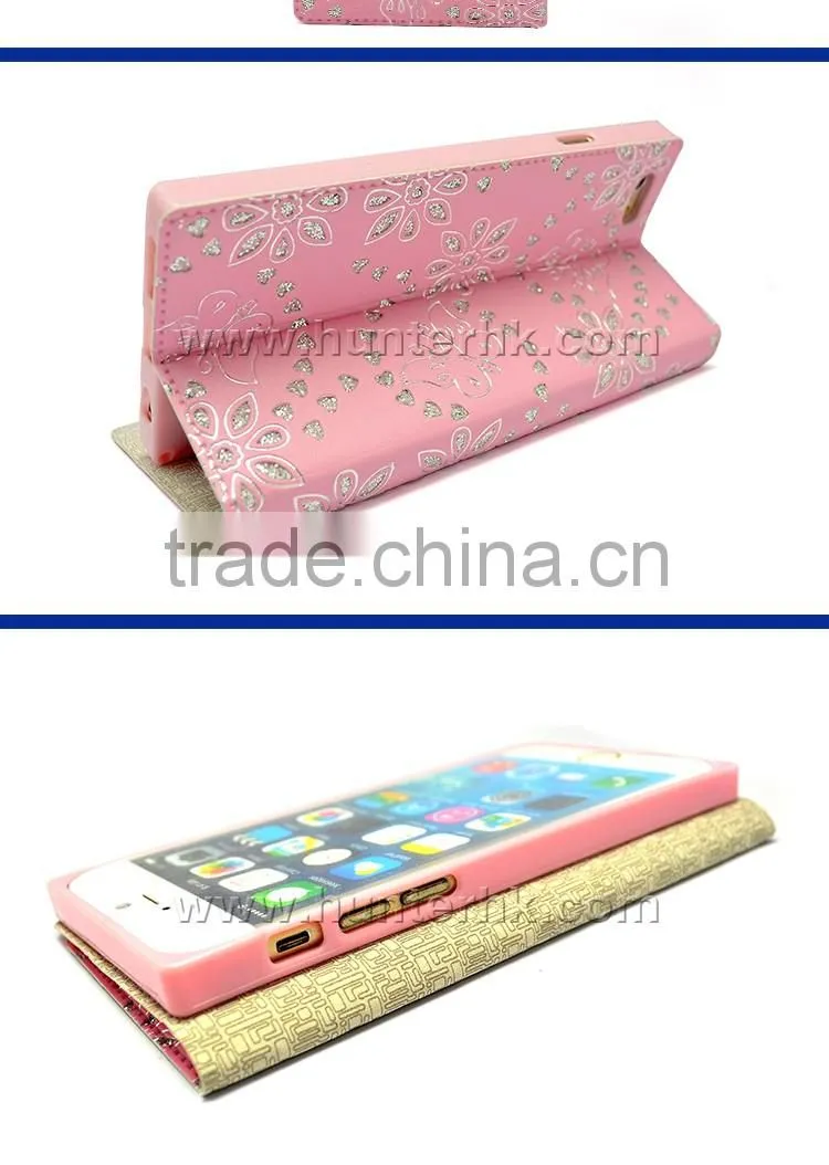 Diamond Leaf Two Window Book Case For iPhone6/6S