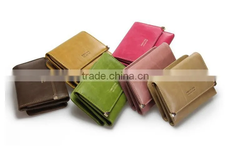 Vintage genuine leather short women wallet