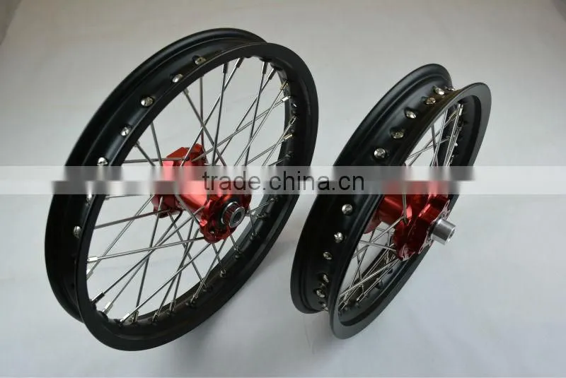 One Set Of KTM 50 Assembly Wheel With Red Color Hubs And Black Rims