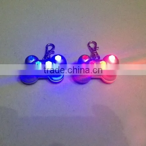 Pet Dog Safety LED Collar Pendant Tags Bone Flashing Blinking Glow Light