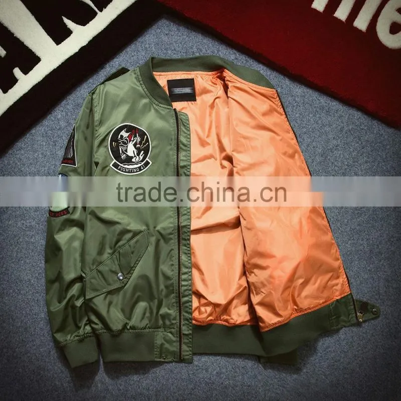 2016 Fashion Quality Embroidered Baseball Jacket for Men's Military Air Force Bomber Jacket Wholesale