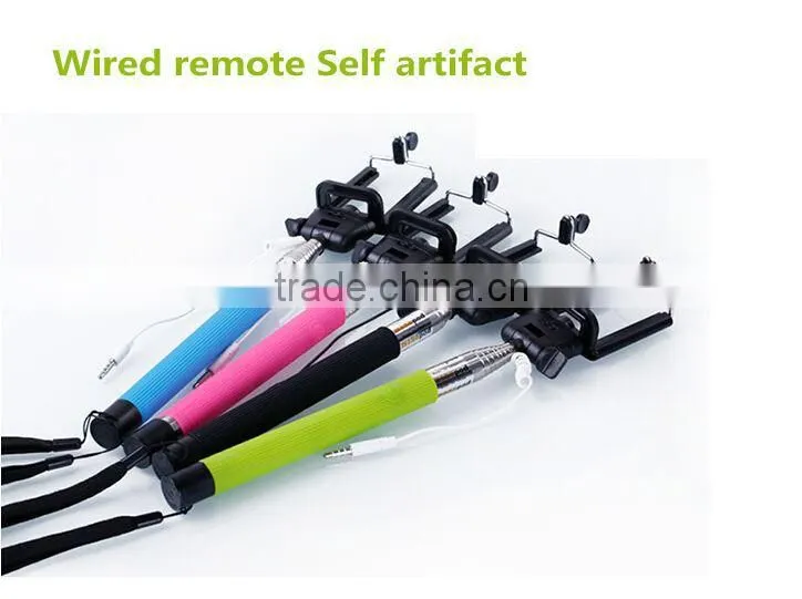universal wired monopod with clip, wired selfie stick for cell phone