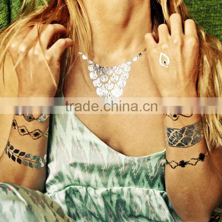 2014 hot custom mixed gold silver temporary flash tattoo /metallic tattoo