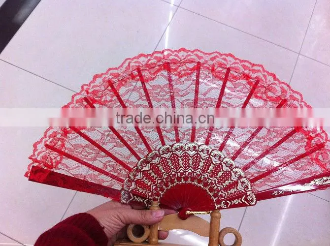 plastic fan with green dot ,glittler edge for advertising
