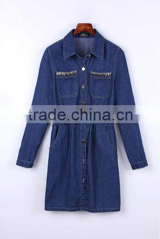 2015 fashion high quality New Arrival Brand Women European Casual Denim Muslimah Dress Lastest Popular Denim Halter Dress