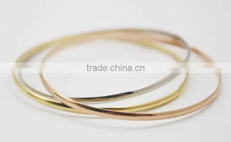 3 Color Smooth Fashion Wedding Bangle 3pcs/set Silver Gold and rose gold Plated Simple Wiring Bracelet Wristband Wire Bangles