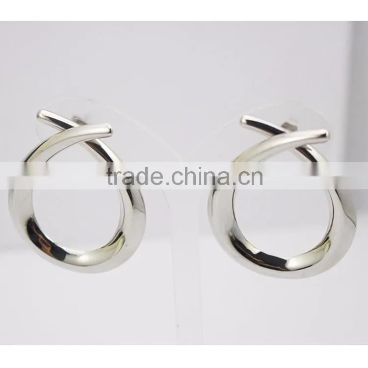 Simple Small Shiny Silver Color Open Circle Stud Earrings