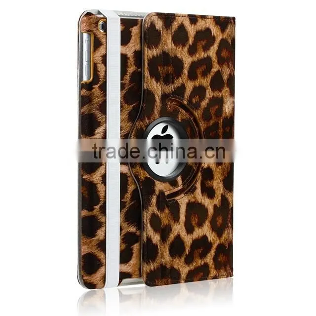 Fashion Style 360 Rotating Brown Leopard Print Tablet Leather Case